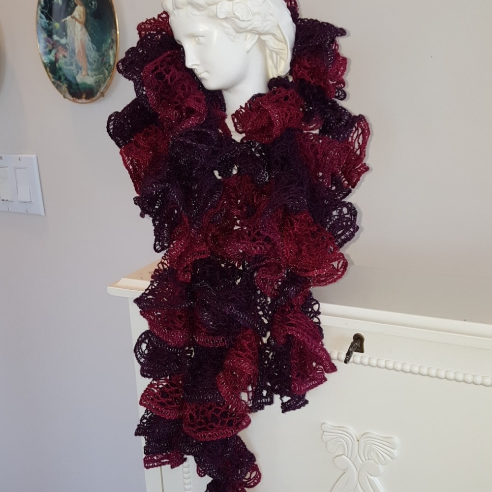 Crochet scarf burgundy red